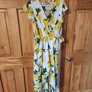 Elegant Lemon Print Midi Dress